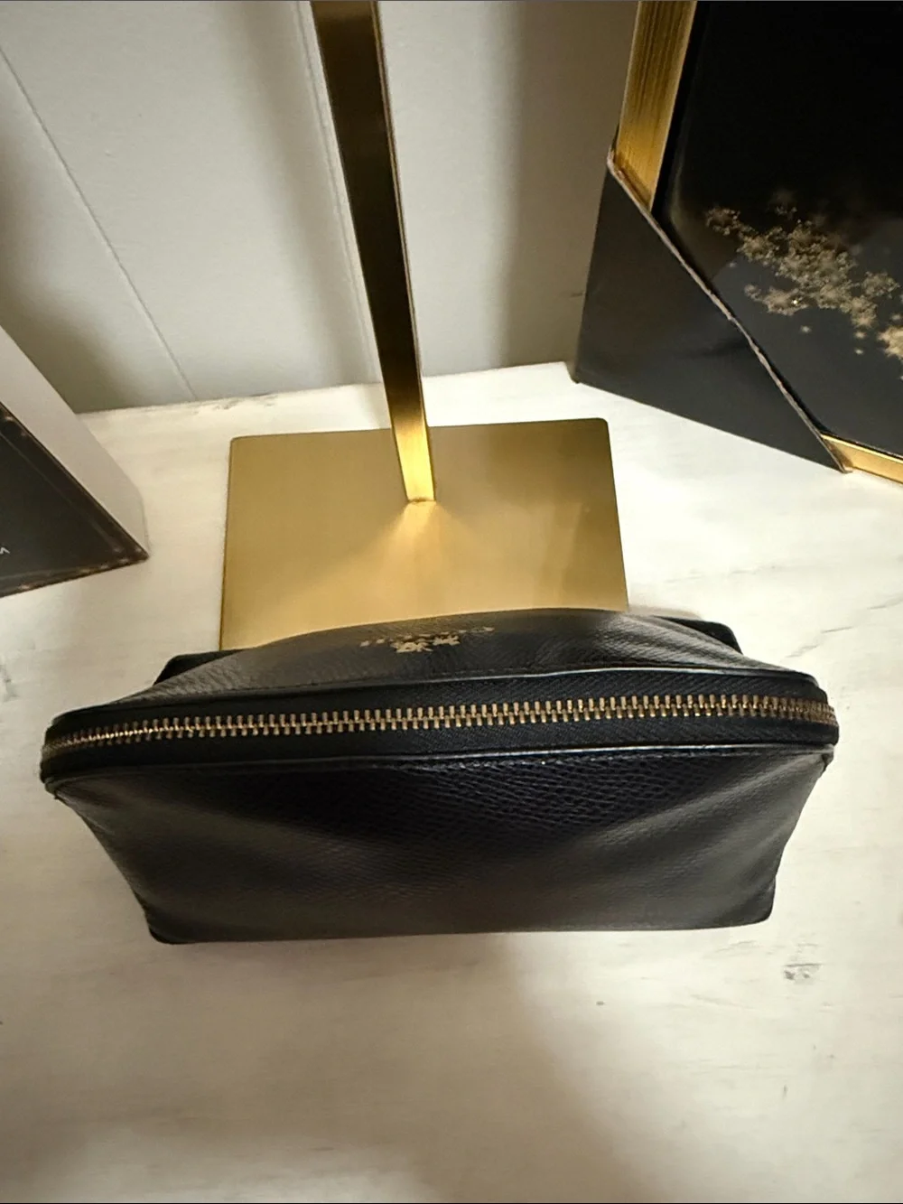 Coach Black Pebbled Leather Toiletry Case with Gold Logo